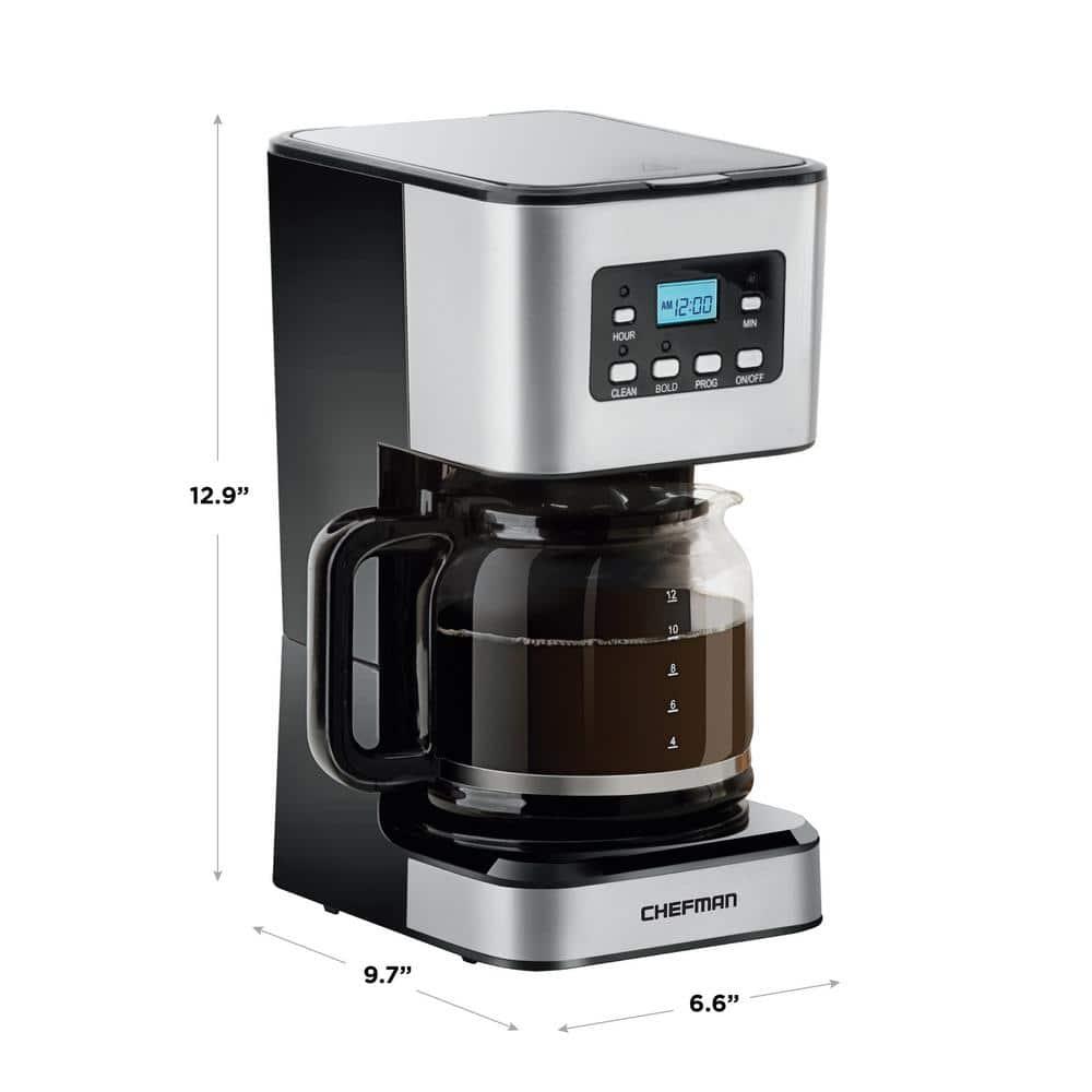 Chefman 12-Cup Programmable Coffee Maker w/ Digital Display, Auto Shut Off - Stainless Steel, New