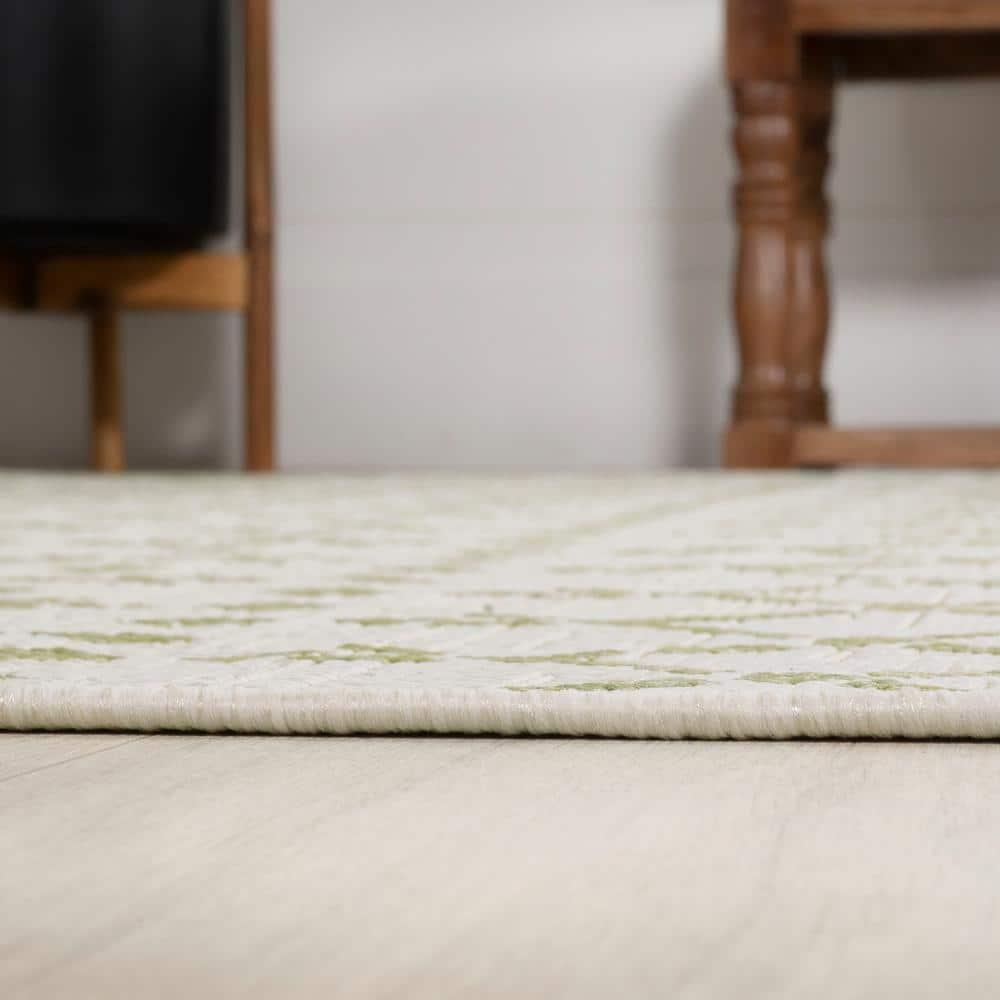 3' x 5' Ourika Moroccan Geometric Textured Weave Indoor/Outdoor Area Rug, Cream/Green - JONATHAN Y