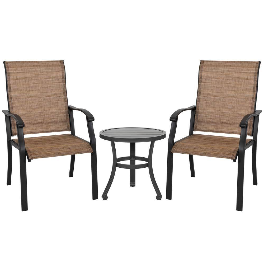 Nuu Garden Outdoor 3-Piece Iron Bistro Set, 2 Textilene Bistro Chairs and 20 Inch Round Slatted Bistro Table
