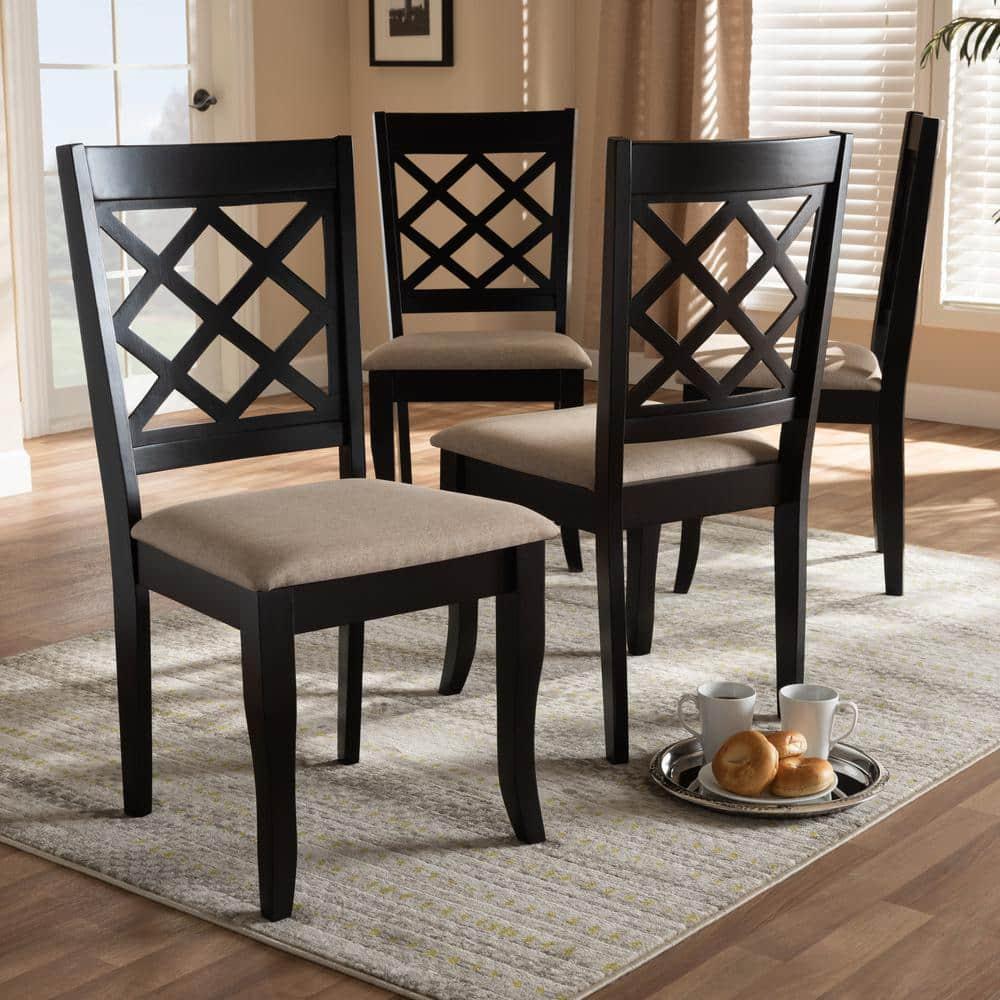 Set of 4 Jackson Dining Chair Sand/Espresso - Baxton Studio: Contemporary Cut-Out Back Design, Square Frame