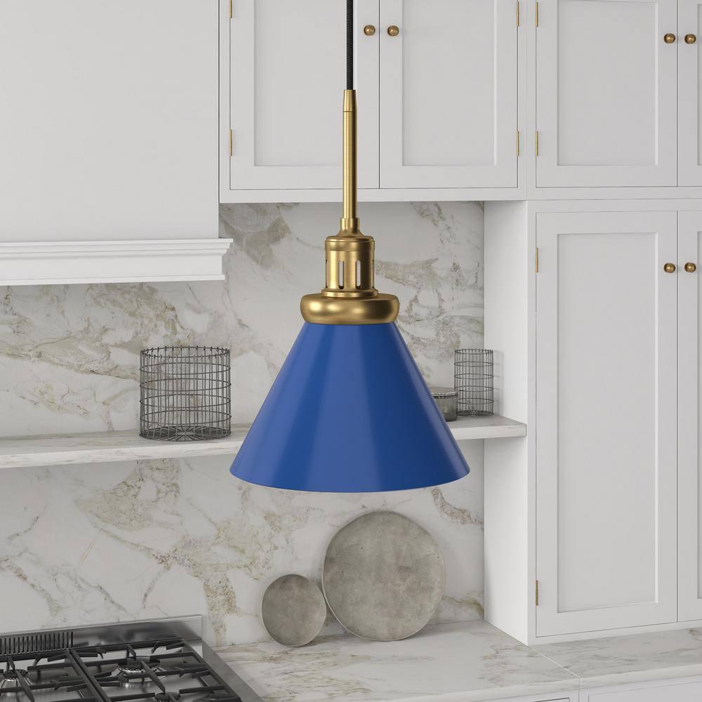 Evelyn&Zoe 8" Blue/Brass Metal Pendant