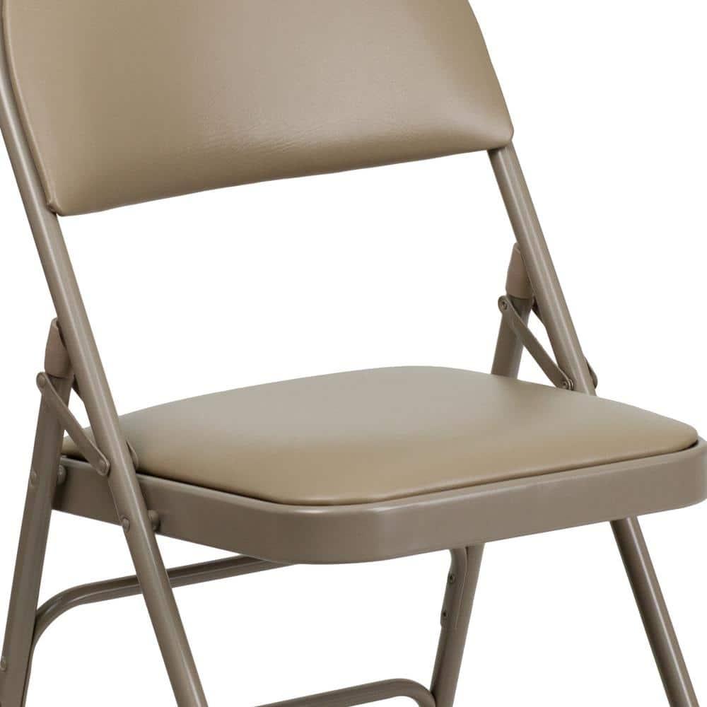 Executive Beige Vinyl High-Back Armless Chair with Metal Frame