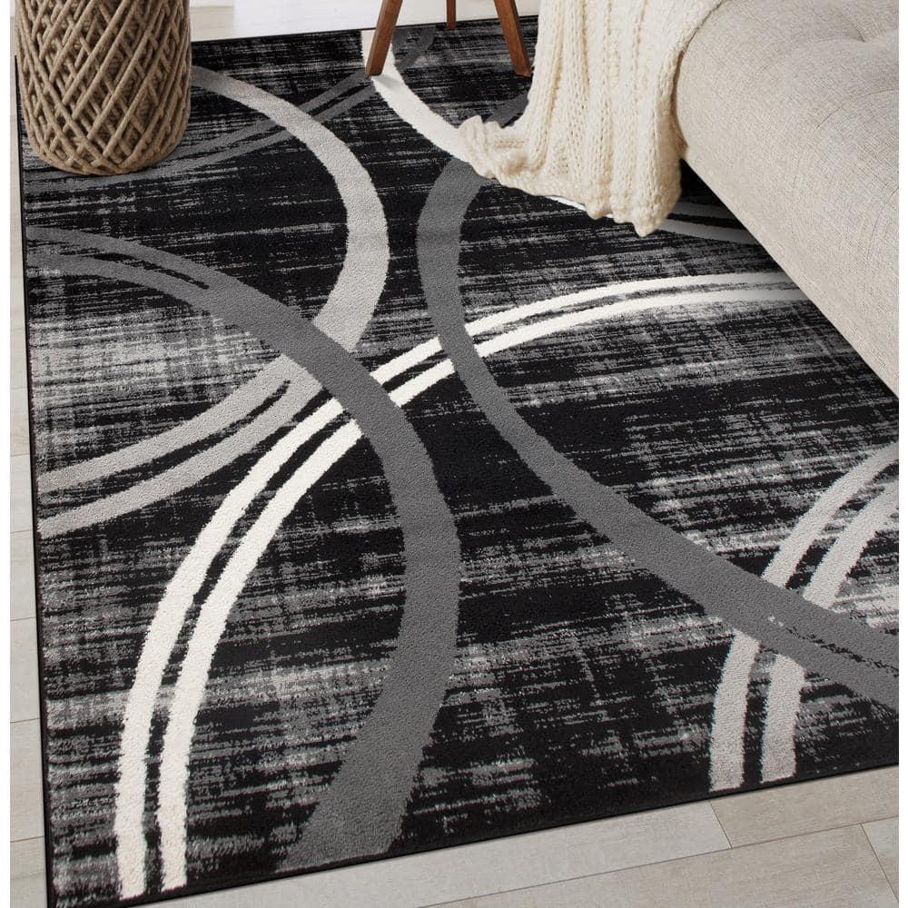 World Rug Gallery Contemporary Abstract Circles Design 3'3" x 5'  Black Area Rug