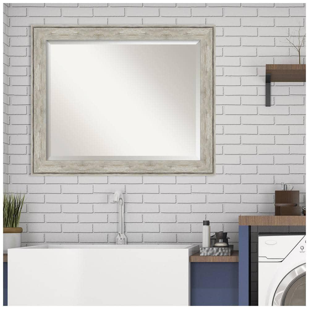 33" x 27" Crackled Framed Bathroom Vanity Wall Mirror Metallic - Amanti Art: Modern Rectangle, Beveled, No Assembly Required
