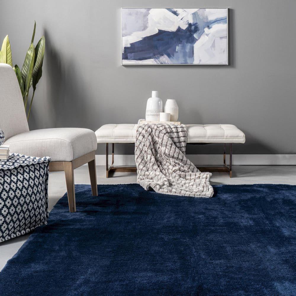 nuLOOM 2' x 10' Cozy Plush SuperiorWash Area Rug, Machine Washable, Non-Slip, Soft Fluffy Shag Carpet for Living Room Bedroom Nursery, Loni Navy