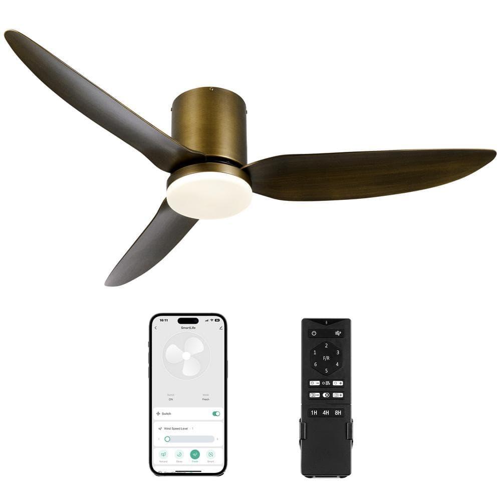 52" 3 Blade Smart Ceiling Fan with Dimmable Light Kit & Remote Bronze