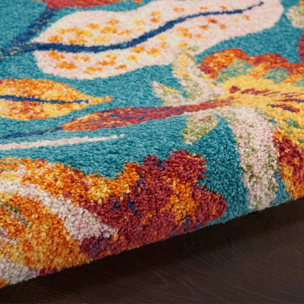 Nourison Allur Botanical Indoor Area Rug Turquoise Multicolor 5'3" x 7'3"