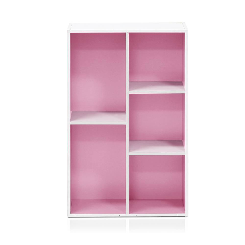 Furinno 5-Cube Reversible Open Storage Bookcase Toy Storage Cabinet Organizer,White/Pink