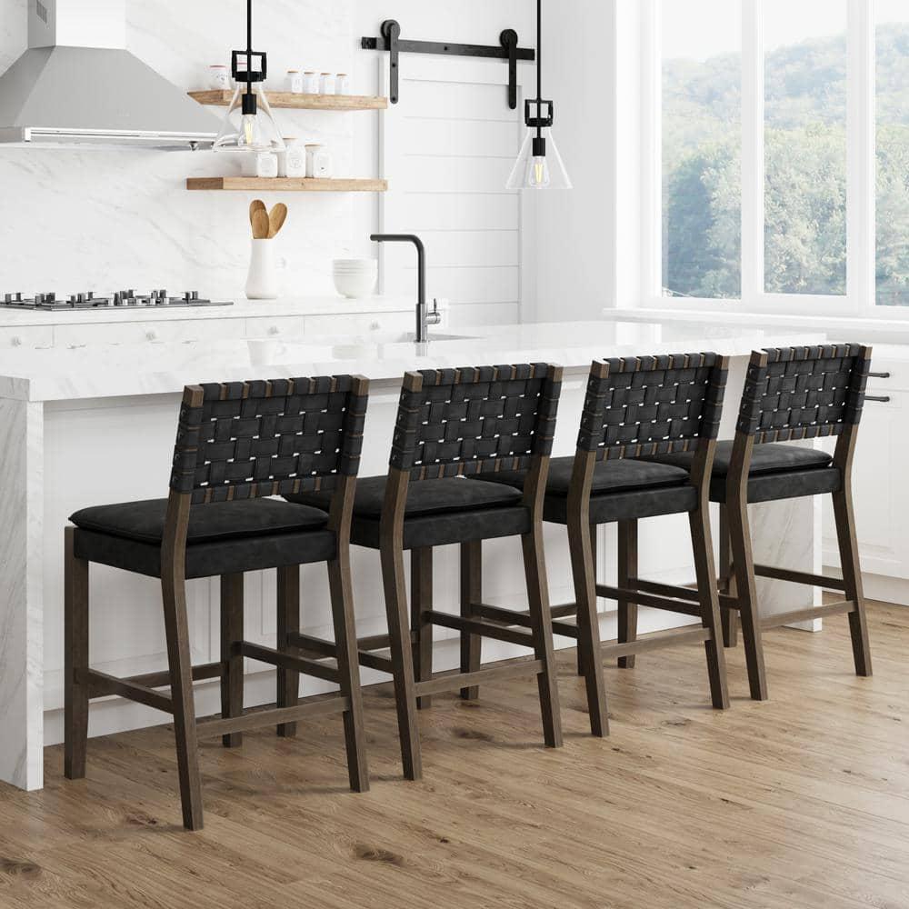 Nathan James Set of 4 Cohen Faux Leather Counter Height Barstool Black