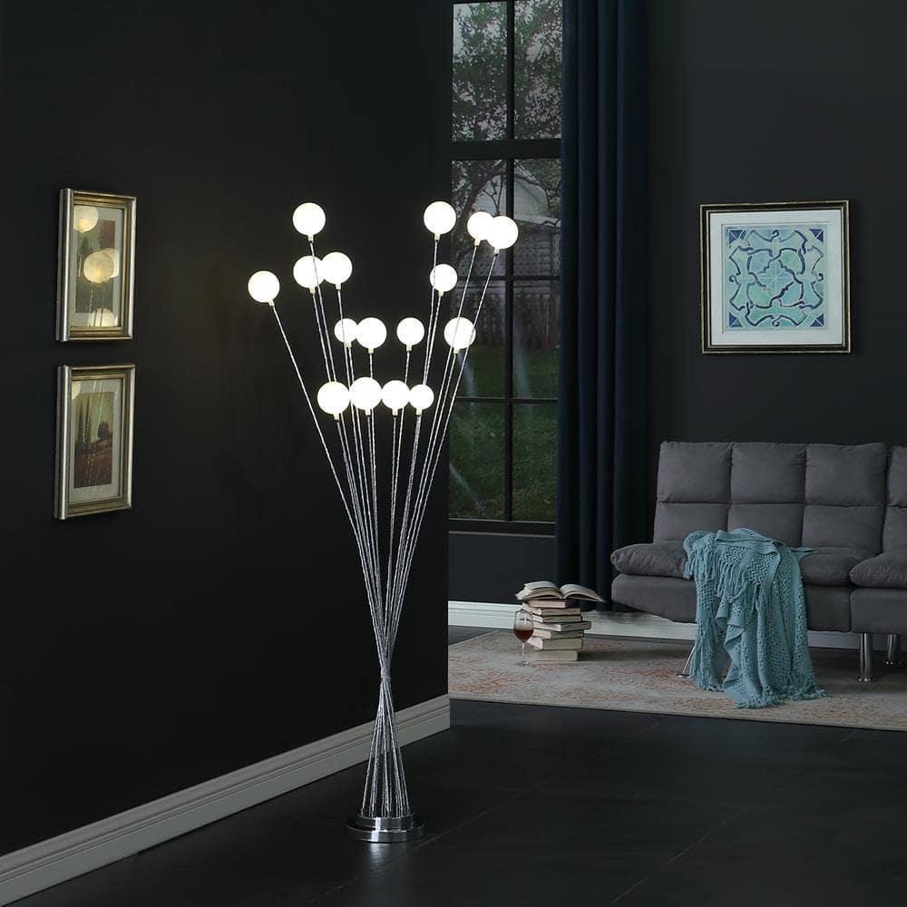 Ore International 16-Light Acrylic Globe Aluminun Led Chrysanthe Silver Chrome Metal Floor Lamp