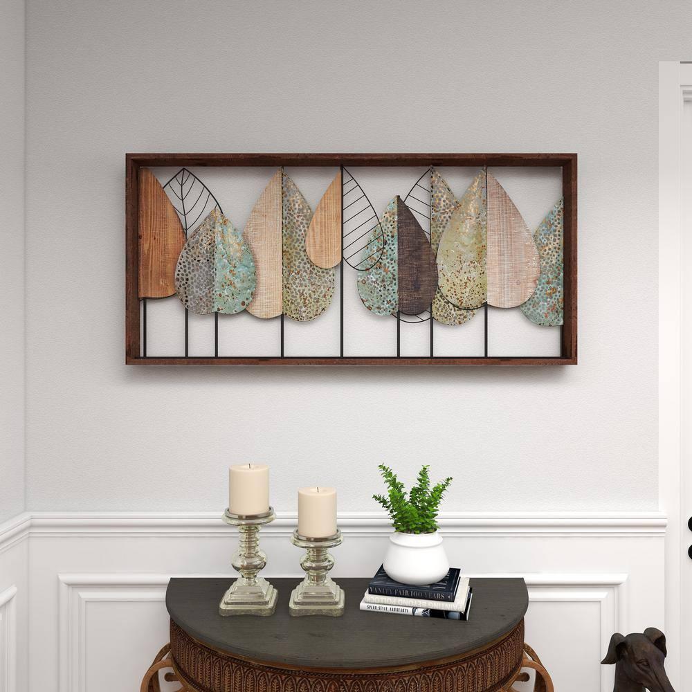 XMVJHOME Modern Leaf Wall Art Sculpture With Metal Wire Accents, Minimalist Botanical Home Decor, Open-Frame Design For Contemporary Interiors