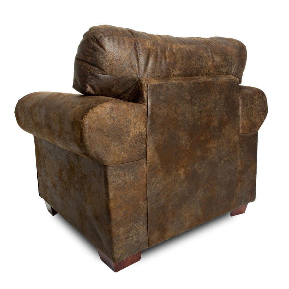 Brown Microfiber and Wood Accent Chair with Ottoman