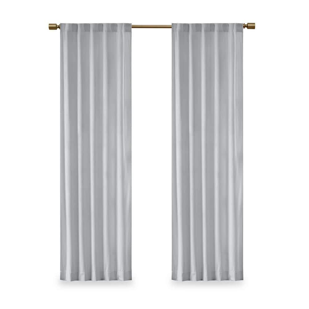 Set of 2 (95"x37") Bryce Poly Velvet Room Darkening Curtain Panels Light Gray: Modern Living Room Velvet Curtains