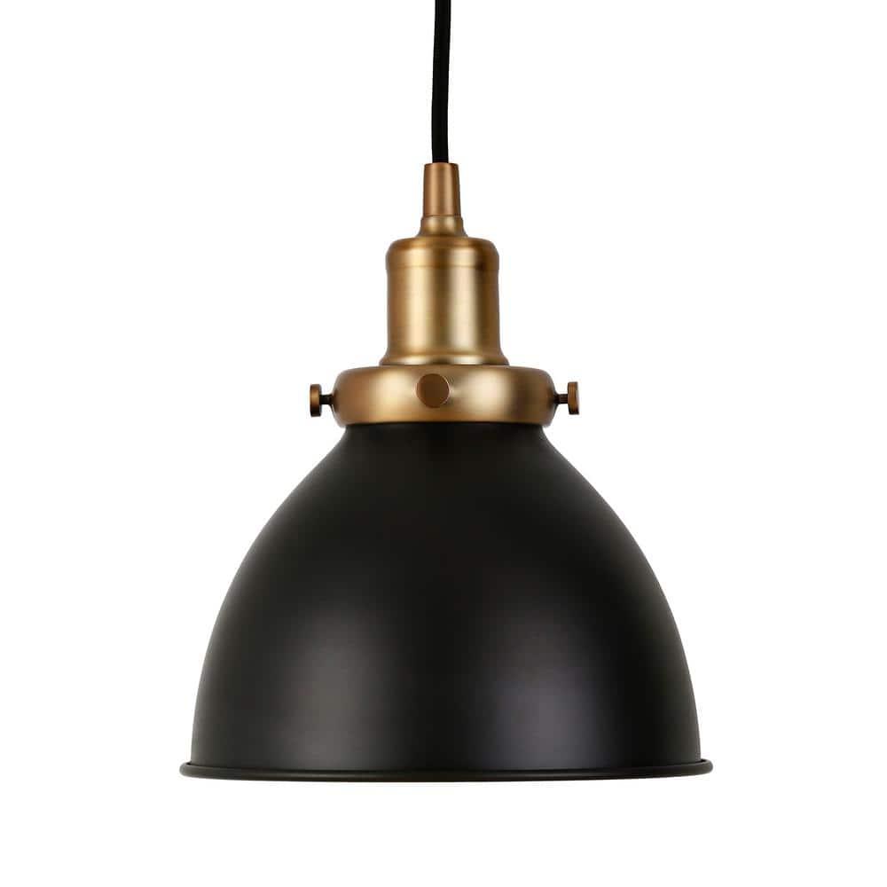 Evelyn&Zoe 8" Black/Brass Metal Pendant
