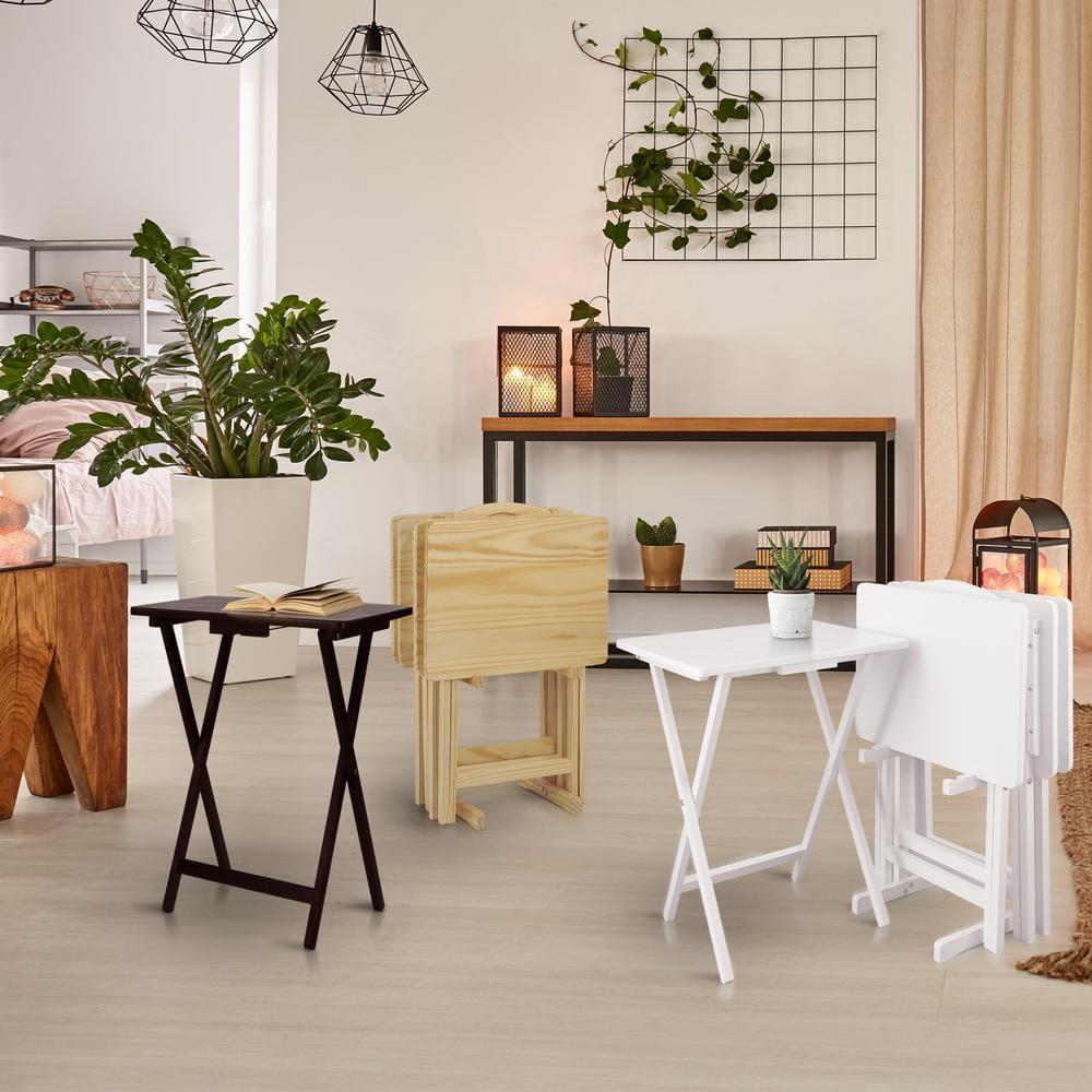 5 Piece TV Tray Table Set in Natural (4 Trays, 1 Stand)