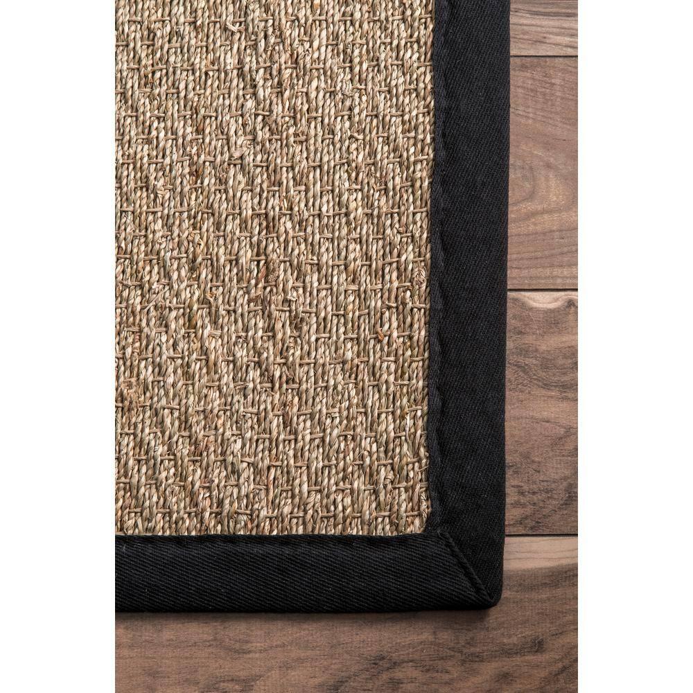 nuLOOM 3x5 Elijah Seagrass Area Rug, Black, Solid Farmhouse Style, Cotton Bordered, Basketweave, Natural Fiber, For Bedroom, Dining Room, Living Room, Hallway, Office, Kitchen, Entryway