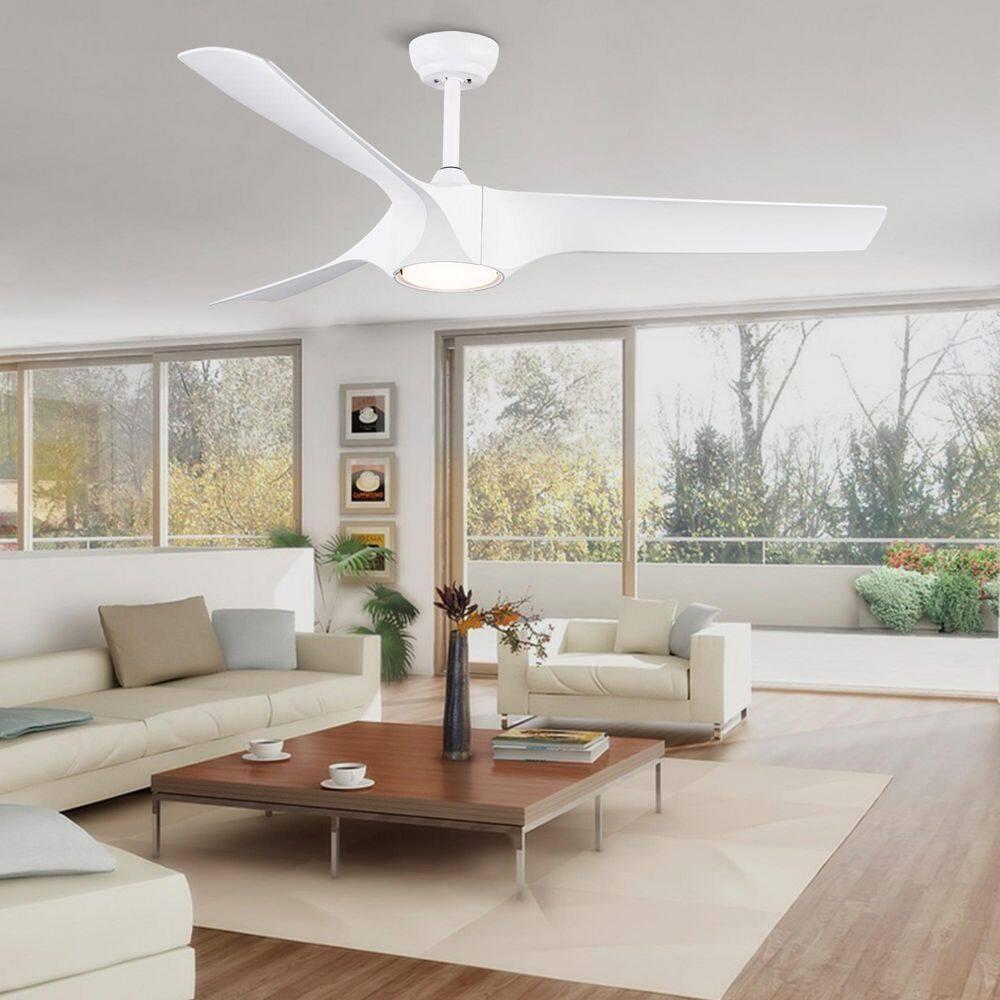 54" Modern Ceiling Fan with 3 Solid Wood Blades, 6 Speeds, Remote Control, 3 Color Dimmable LED Light, Intelligent Control Ceiling Fan