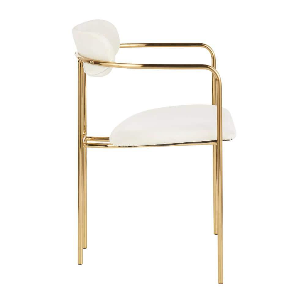 Set of 2 Demi Contemporary Chair Cream - LumiSource: Velvet Upholstery, Gold Metal Frame, Cushioned Seat & Armrests