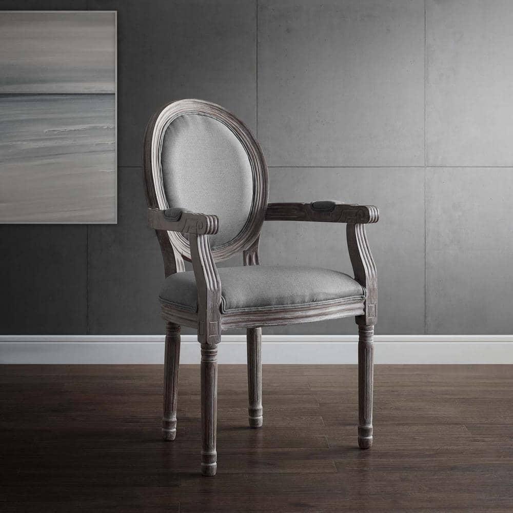 Modway Emanate Dining Armchair - Vintage French Style Upholstered Fabric Armchair in Light Gray with Solid Wood Legs