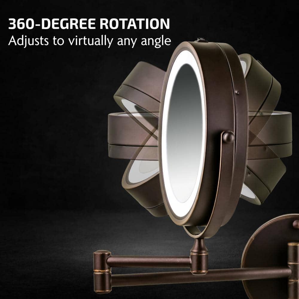 Ovente OVENTE 7" Lighted Wall Mount Makeup Mirror with 1X/10X Magnification, Cordless Double Sided Magnifying Round Vanity Mirror, 360° Swivel Design, Extendable and Folding Arm, Antique Bronze MFW70ABZ1X10X