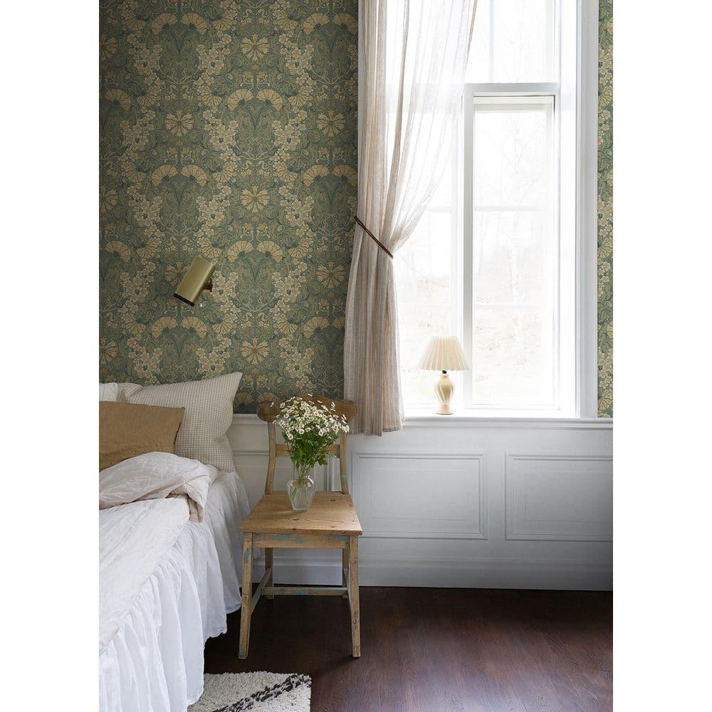 Ojvind Blue Sea Green Floral Ogee Paper Matte Non-Pasted Wallpaper Roll