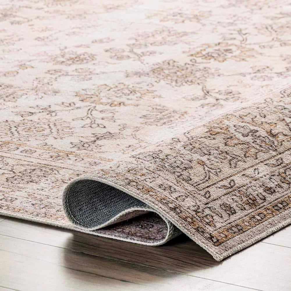 Nuloom Deadra Vintage Floral Pet Friendly Machine Washable Area Rug, Round 8', Beige