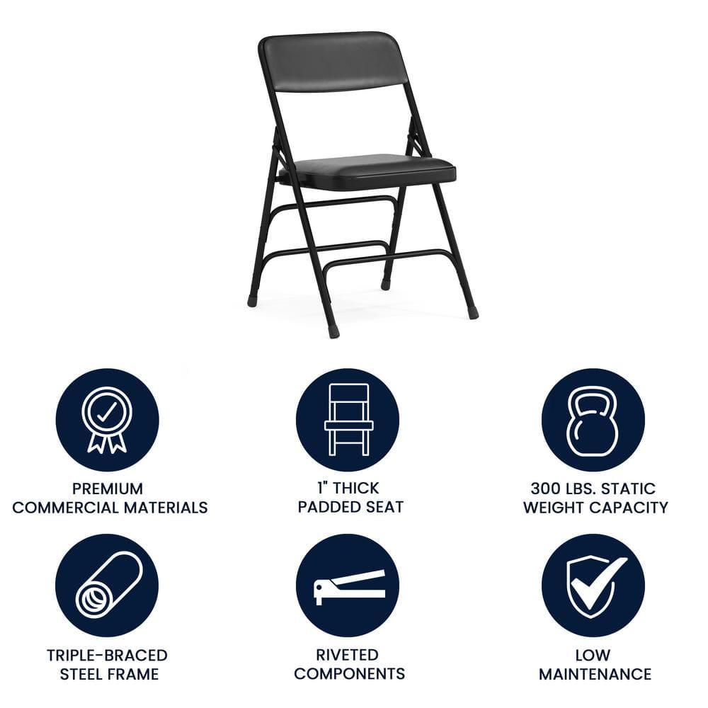 Flash Furniture HERCULES Series Curved Triple Braced & Double Hinged Black Vinyl Metal Folding Chair