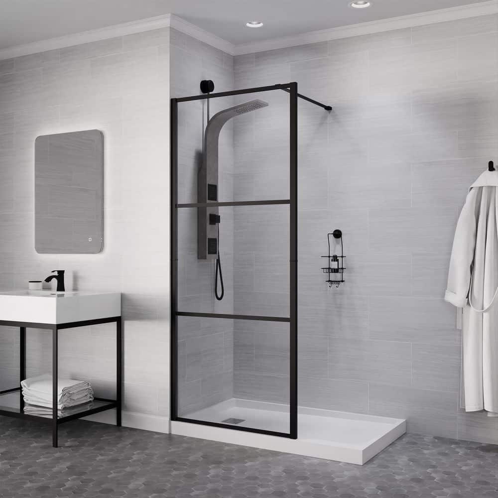 ANZZI Series 34 in. x 78 in. Fixed Frameless Shower Door in Matte Black with Tsunami Guard Tempered Clear Glass