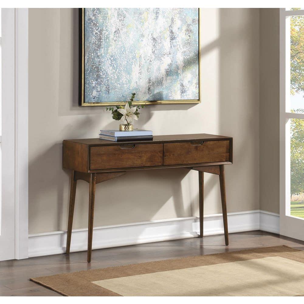OSP Home Furnishings Copenhagen Console Table Walnut: 47.75" Wide, 2 Drawers, Wood Frame & Surface