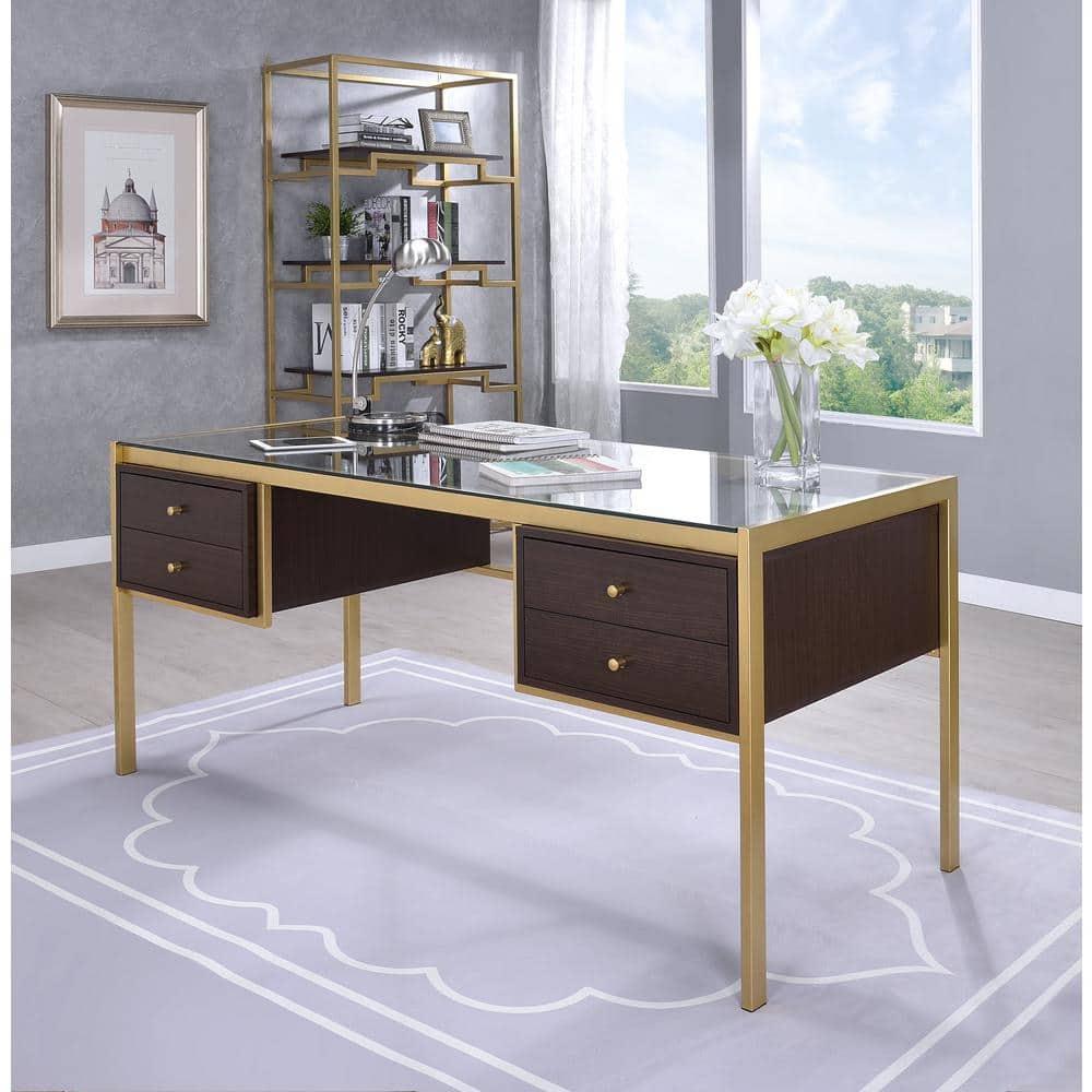 Everly Quinn Solid Wood Top Metal Base Writing Desk