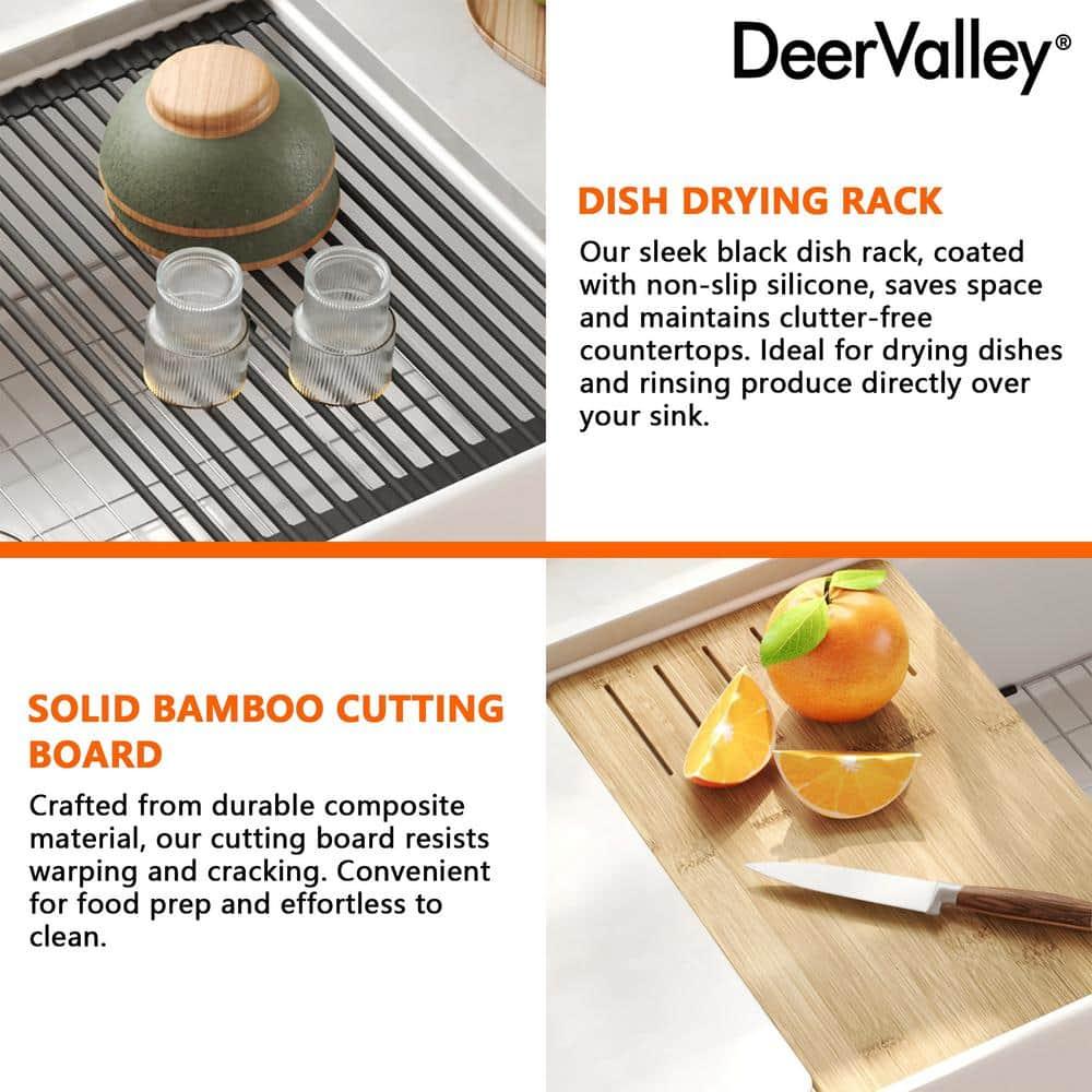 33" L X 20" W White Fireclay Double Bowl Workstation Farmhouse Kitchen Sink with Cutting Board And Dish-Drying Rack