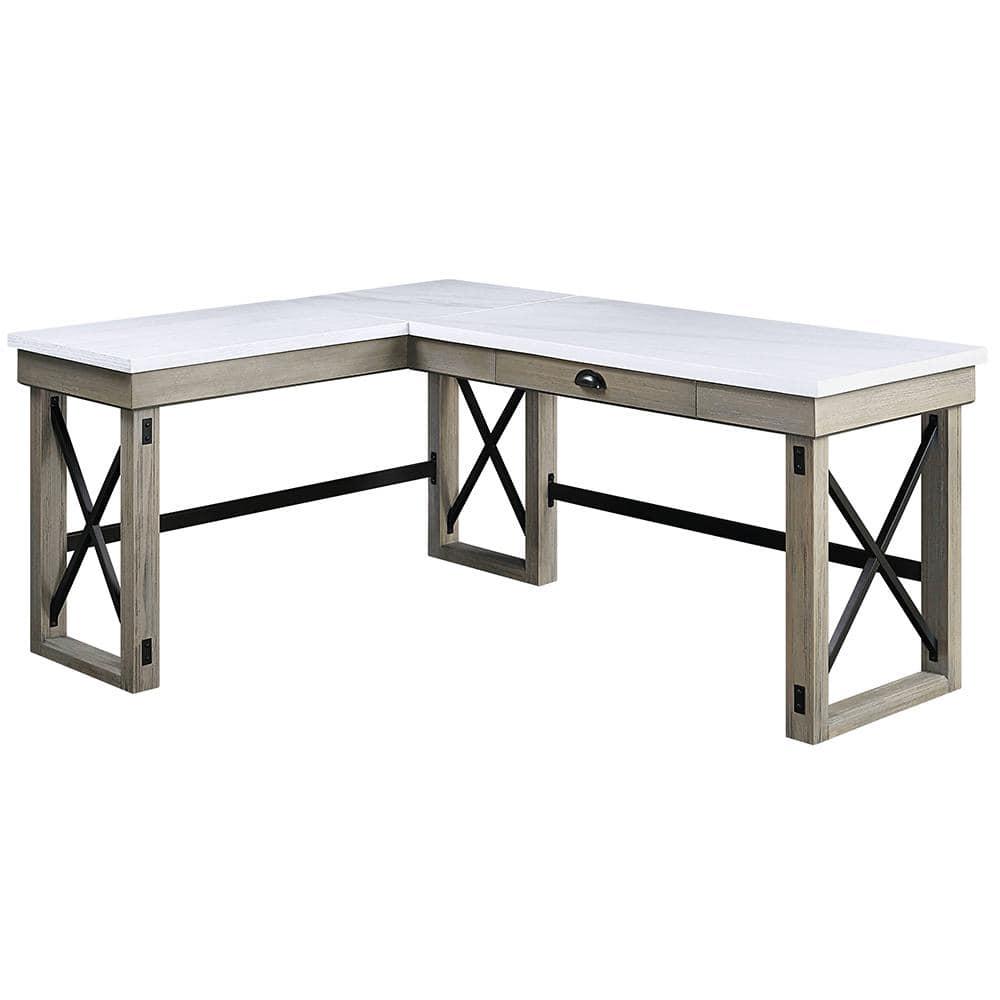 67" Talmar Marble Top Writing Desk with File Drawer, Wood Base - Acme Furniture