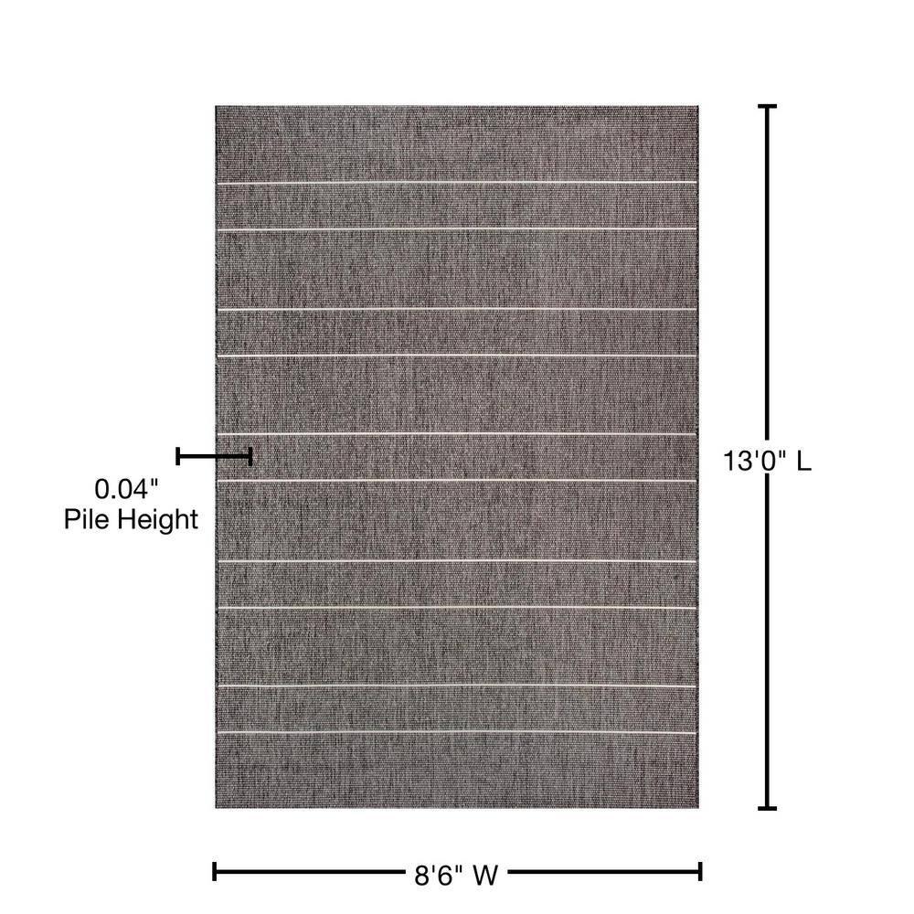 Nuloom Alaina Striped 8 Square Indoor/Outdoor Area Rug for Living Room Patio Deck Front Porch Kitchen, Dark Grey/Ivory