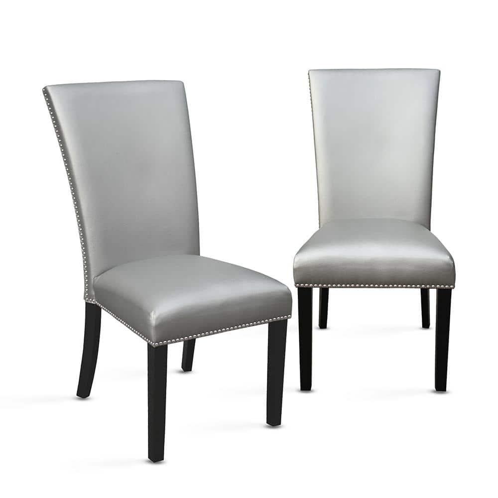 18" Set of 2 Camila Dining Chairs Silver - Steve Silver Co.: Modern Faux Leather, Nailhead, Wood Legs