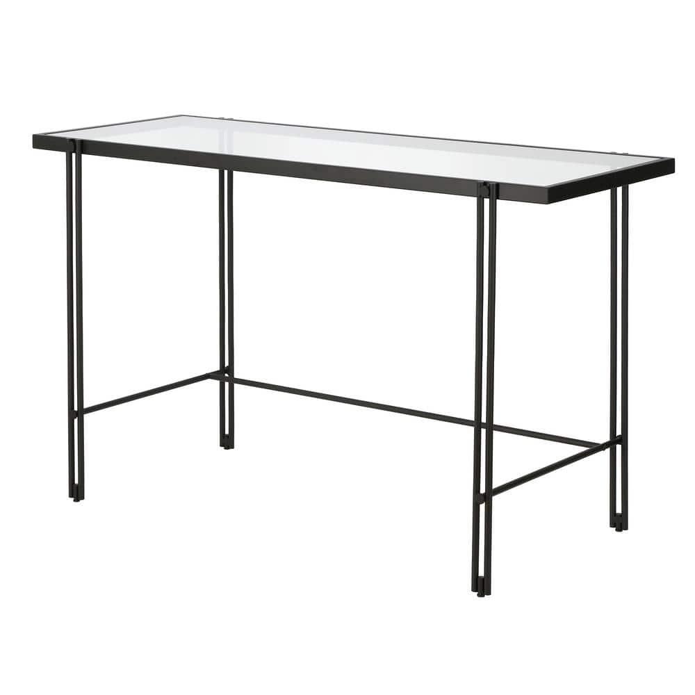 Evelyn&Zoe Contemporary 48 in. Blackened Bronze Metal Desk with Glass Top