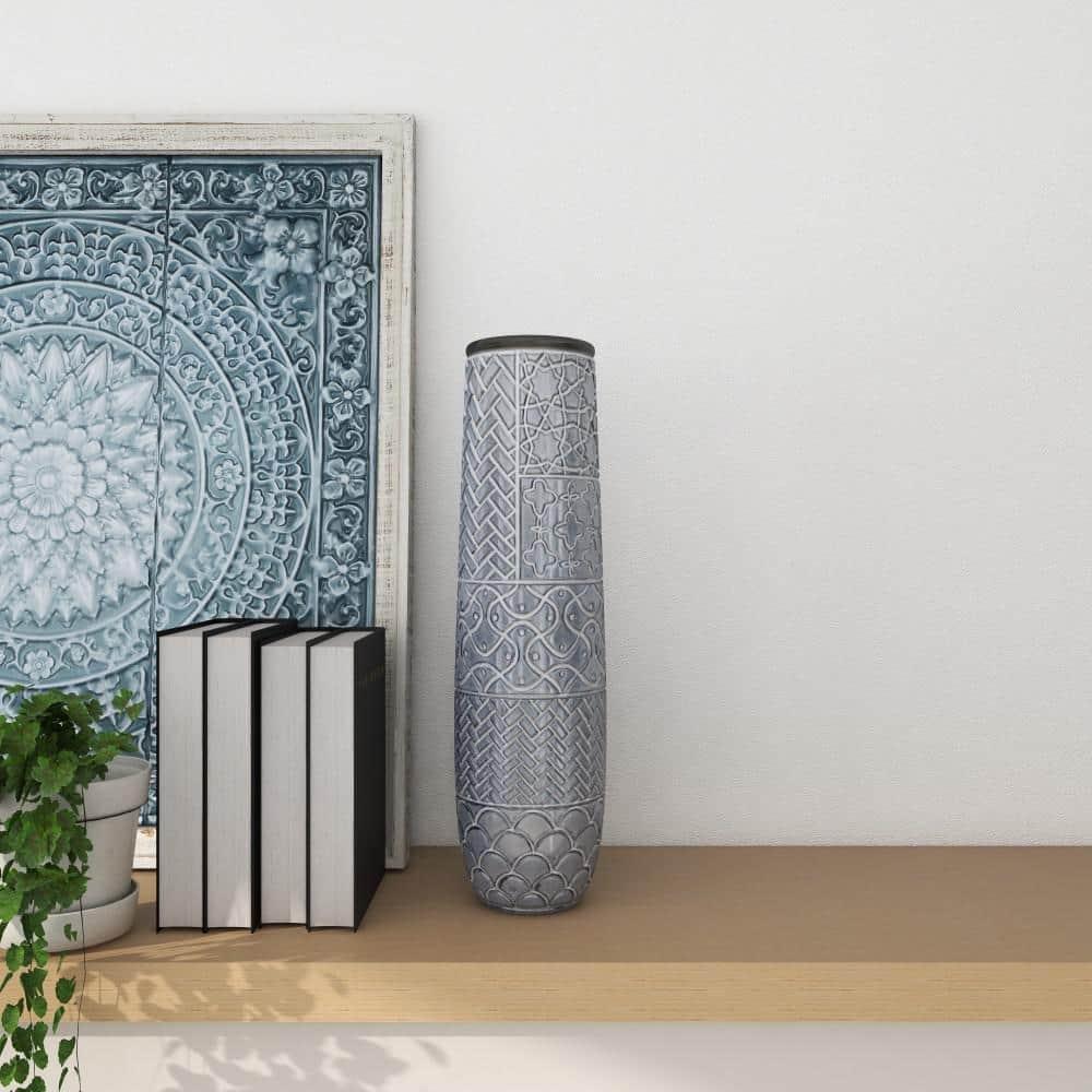 Bungalow Rose Ceramic Slim Engraved Patterned Decorative Gray Vase