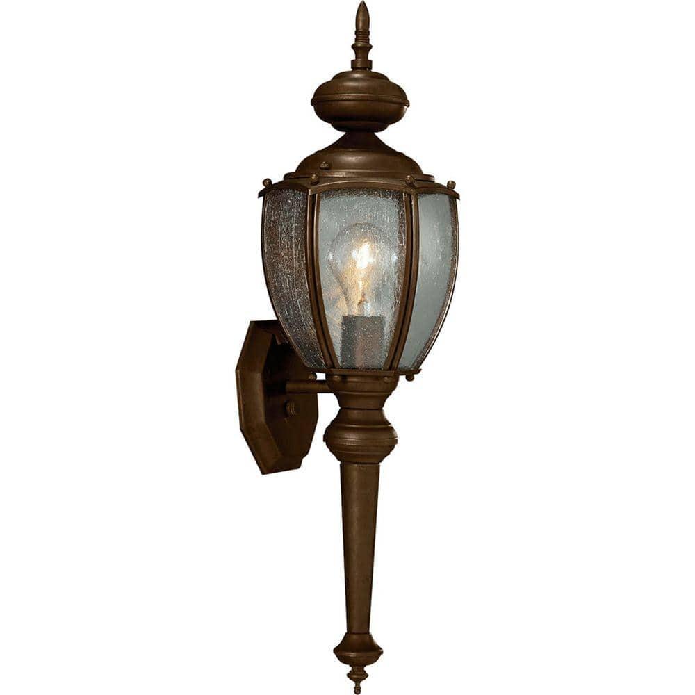 Progress Lighting Roman Coach 1-Light Medium Wall Lantern in Antique Bronze with Seeded Glass Panels