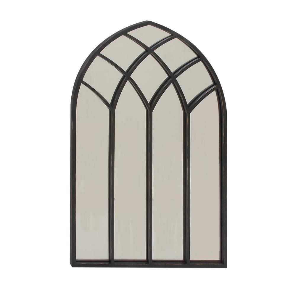 DecMode 30" x 48" Black Arched Window Pane Wall Mirror