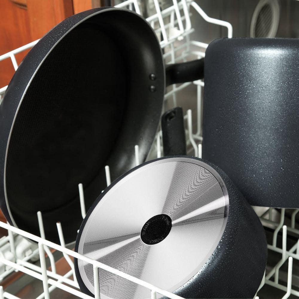 T-fal 10pc Initiatives Nonstick Cookware Set Black: Tempered Glass Lids, Stay-Cool Handles, Dishwasher & Oven Safe