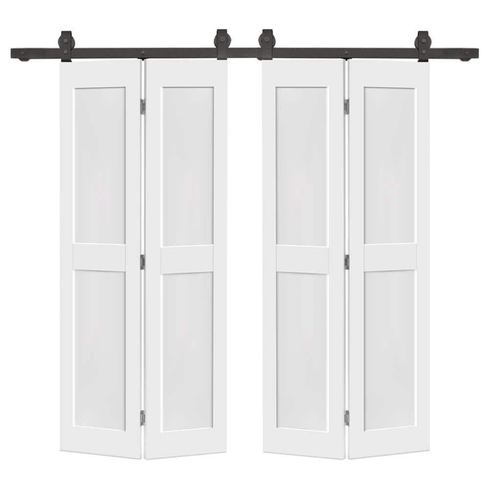 Calhome 2 PANEL Shaker Composite Double Bi-Fold Door with Barn Door Hardware Kit