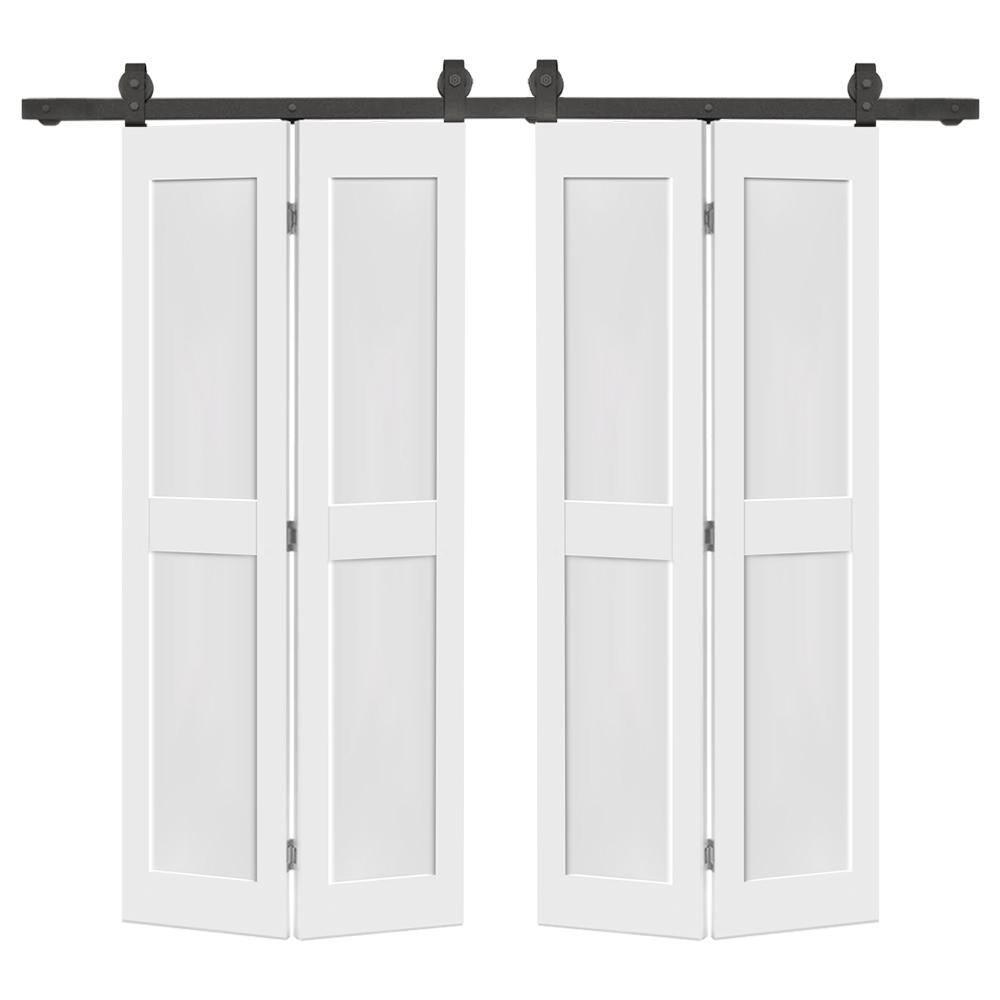 Calhome 2 PANEL Shaker Composite Double Bi-Fold Door with Barn Door Hardware Kit
