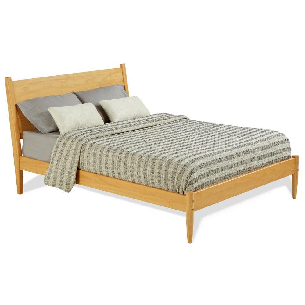 Camaflexi Mid Century Platform Bed Wood Panel Bed Frame with Headboard, King, Scandinavian Oak