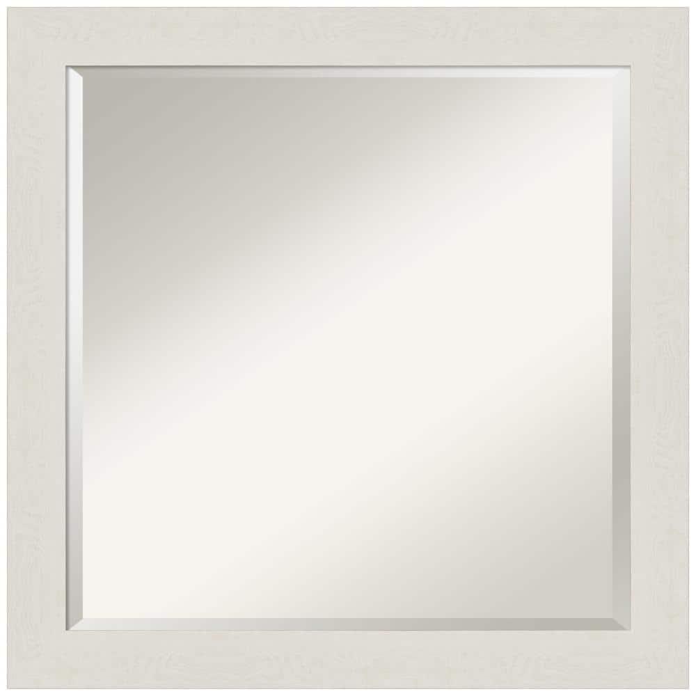 23" x 23" Rustic Plank White Framed Bathroom Vanity Wall Mirror - Amanti Art: Square Polystyrene Frame, Wall Mount