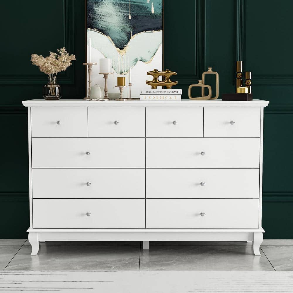 OXYLIFE Wooden 10 Drawer Dresser, White Chest of Drawers Storage Cabinet for Bedroom Closet Nursery