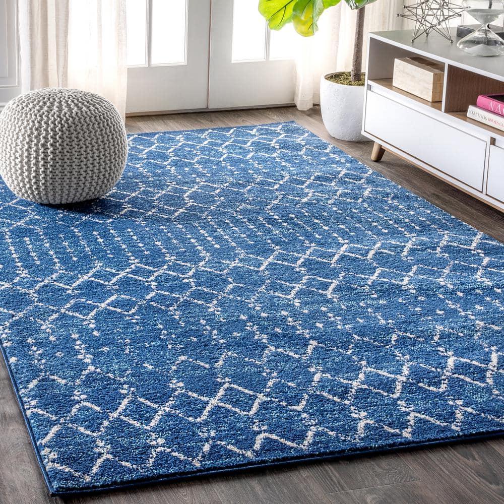 JONATHAN Y Moroccan HYPE Boho Vintage Diamond Blue/White 4 ft. x 6 ft. Area Rug