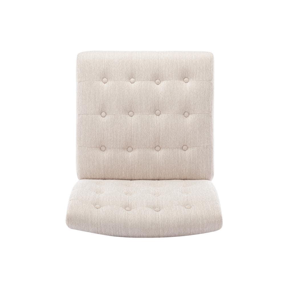 Noble House Loverin Fabric Tufted Slipper Chairs, Set of 2, Beige and Matte Black