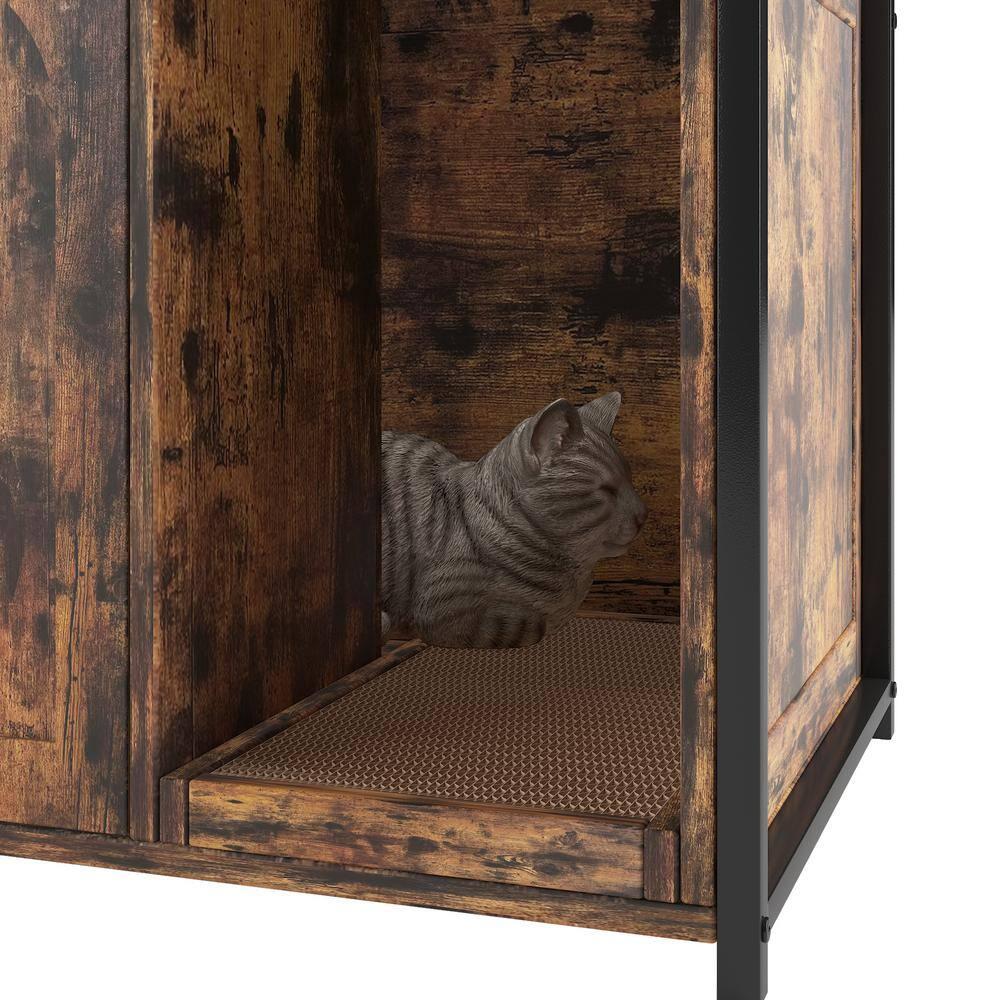 Cat Litter Box Enclosure Furniture Hidden with Barn Door Large Wooden Cat Washroom Furniture with Multi Layered Shelf Storage Wooden Cat House Furniture Storage Sturdy Indoor Cat Cabinet