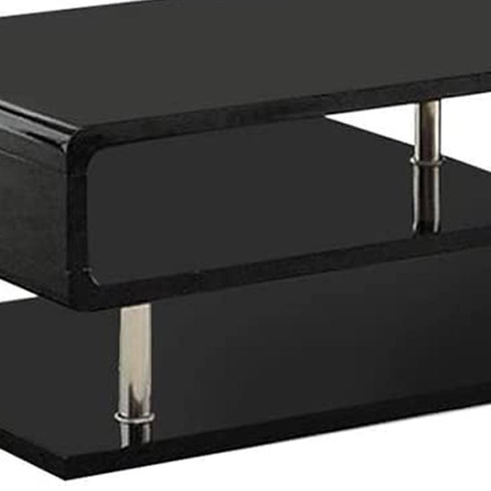 Modern Black Lacquer and Chrome 47'' Rectangular Coffee Table