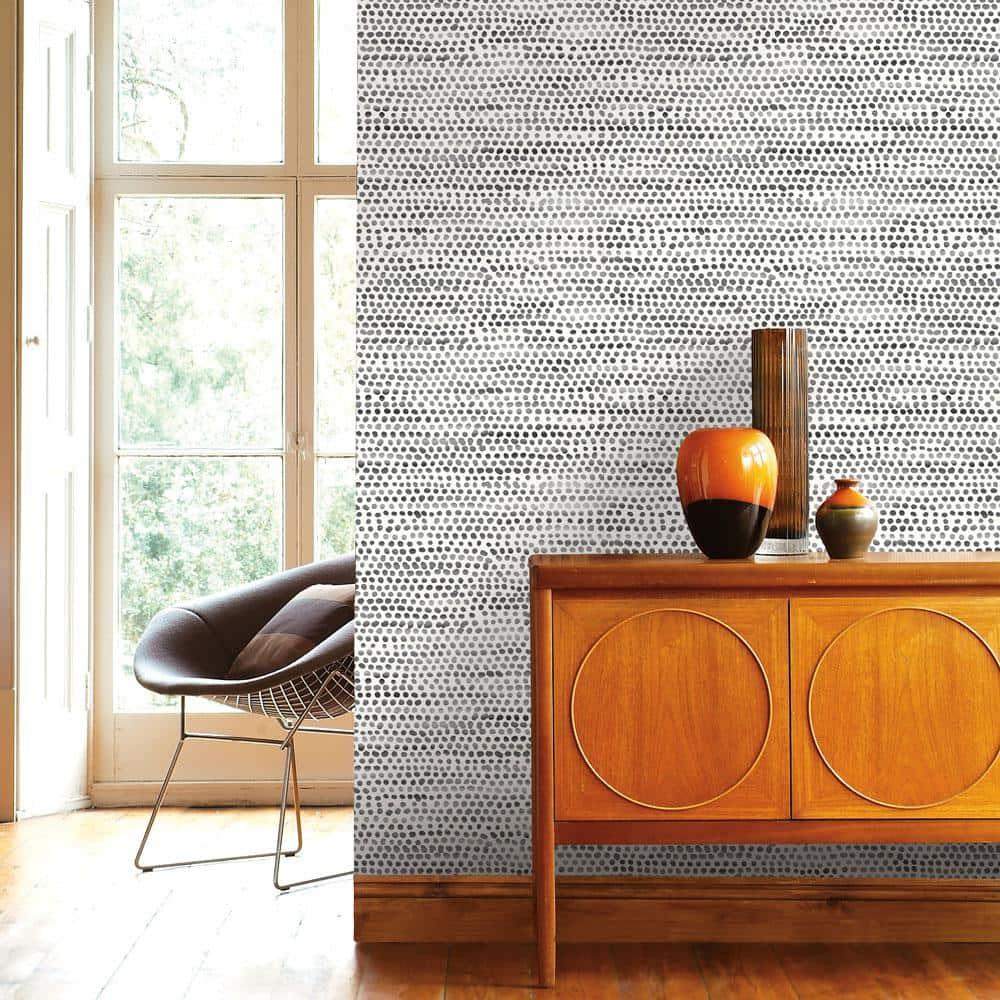 Tempaper & Co. Moire Dots Removable Peel and Stick Wallpaper, Black and White, 28 sq. ft.: Modern Vinyl, Self-Adhesive, Washable