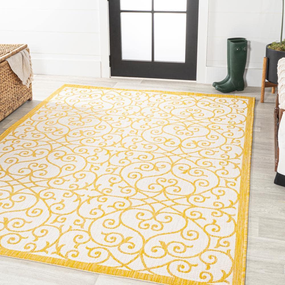 5' x 8' Madrid Vintage Filigree Textured Weave Indoor/Outdoor Area Rug, Cream/Yellow - JONATHAN Y